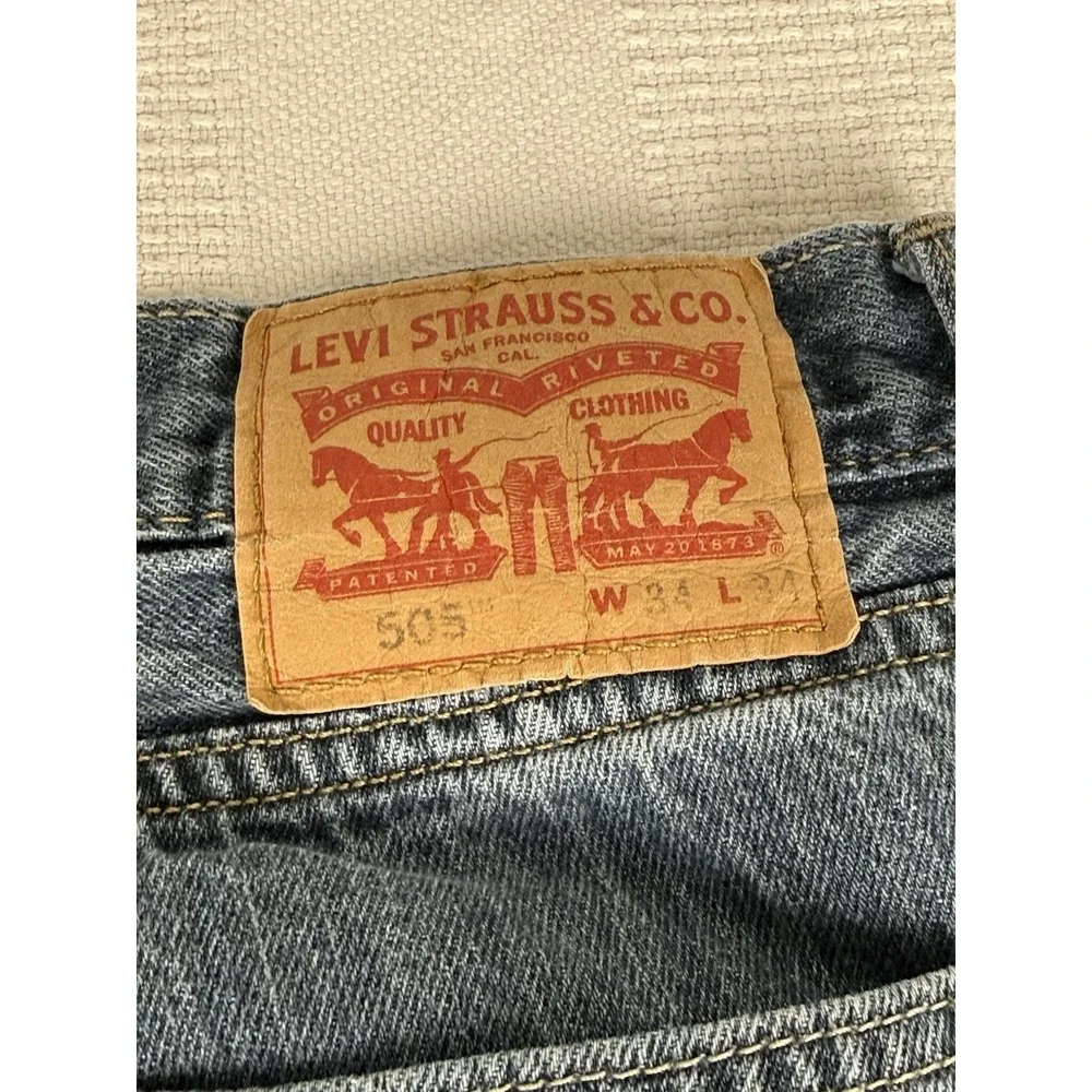 Levi's 505 Men's Jeans 34x32 Medium Wash Straight Leg Denim‎ Red Tab